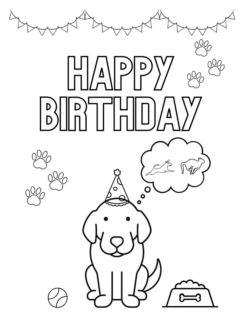 DOG Coloring Birthday Card - *PDF &amp; PNG*- Printable - Digital Birthday ...
