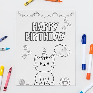 CAT Coloring Birthday Card - *PDF &amp; PNG*- Printable - Digital Birthday ...