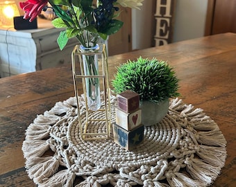 Macrame Centerpiece Mat, Cotton Woven Placemat, Boho, Trivet, Round, Table Decor