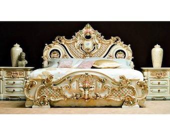 Victorian Antique bed frame rococo bed, king queen size bed  frame platform bed in victorian style