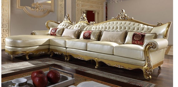 French Tufted Antique Golden Sofa White Leather Tufted Sofa Vintage Furniture Antique Baroque Furniture Rococo Interior Design Vintage Etsy