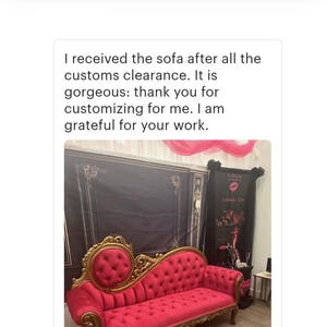 Suzanne Order left Hand Carved Teak Settee Sofa: Tufted Hot Pink Velvet, Victorian Style