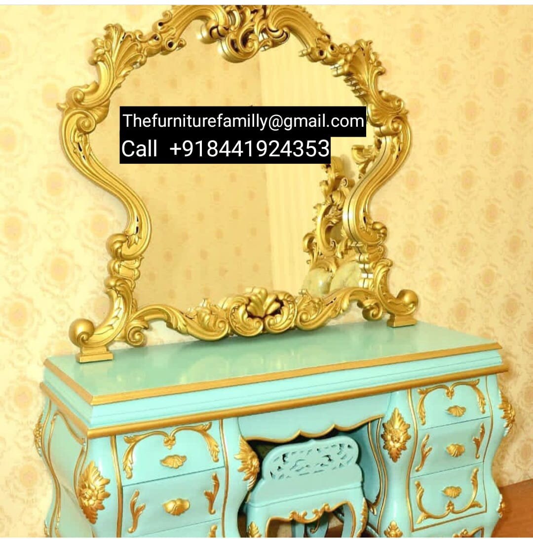 Handcrafted Vintage Dresser With Seat and Mirror/ French Vanity Desk