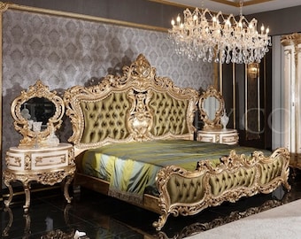 customize Hand Painted French Rococo Gold Gilded Style Bed Room Set .