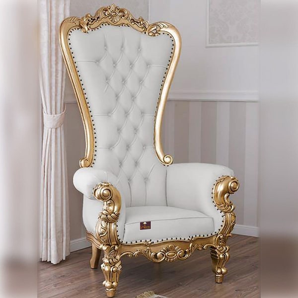 Luxurious Teak Wood High Back throne Gold Leaf & Buttons Chair A-2