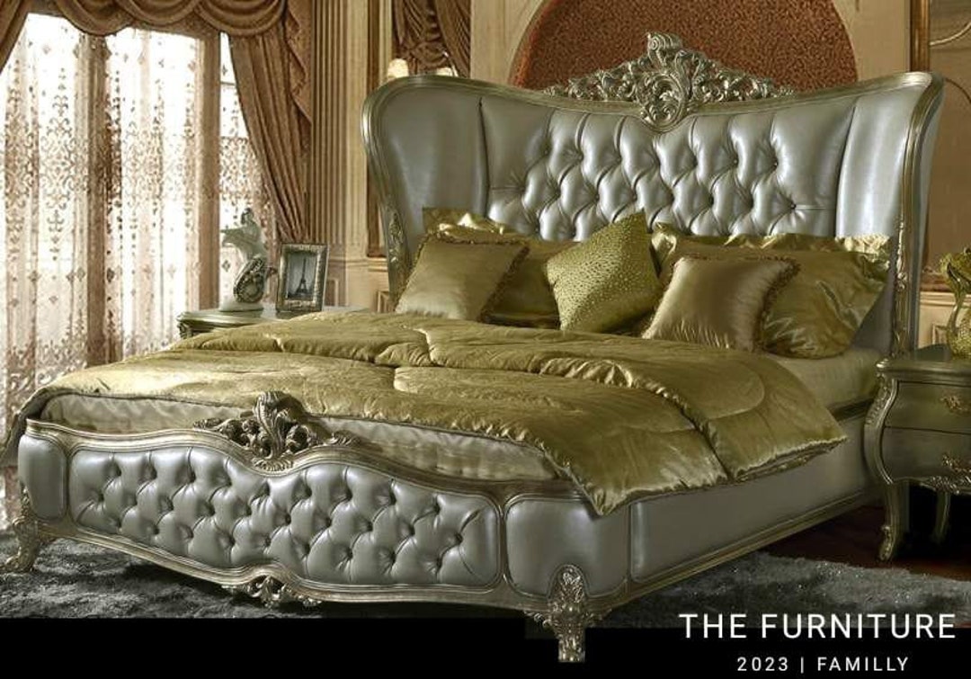 Elegent Fairytale Wings Tufted Royal Bed in King Queen Size Luxury Bed