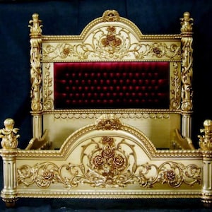 Cadre de lit antique français Louis XVI avec lit capitonné, cadre de lit plate-forme de cadre de lit queen-size de style victorien