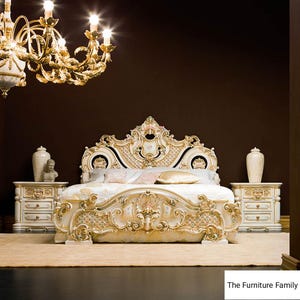 Victorian Rococo Bed Frame: Antique Style Teak Wood, King/Queen