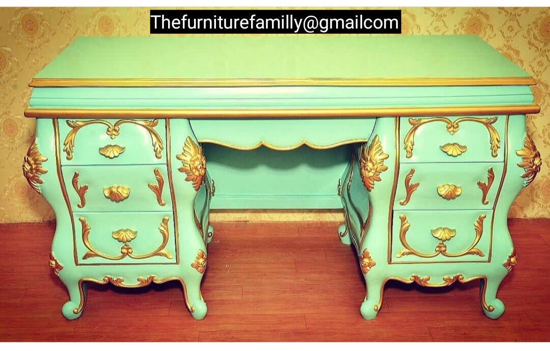 Handcrafted Vintage Dresser With Seat and Mirror/ French Vanity Desk