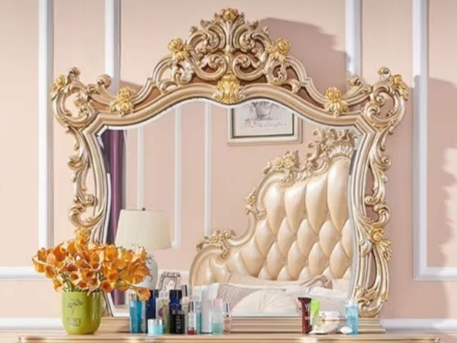 Handcrafted Vintage Dresser With Seat and Mirror/ French Vanity Desk