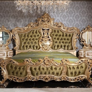 customize Hand Painted French Rococo Gold Gilded Style Bed Room Set .