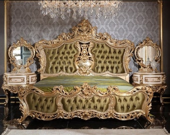 customize Hand Painted French Rococo Gold Gilded Style Bed Room Set .