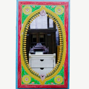 Custom Moroccan Hand Carved Wooden Mirror - Carved Mirror in Vintage Style  Old Wall Mirror Frame Wall Decor Wood Frame Farmhouse Wall Decor