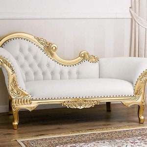 French Style Pune Settee Sofa*1 Left*/ Victorian Style Chaise Lounge/ Antique aged Wood Finish /Hand Carved Wood Frame/ Tufted Velvet