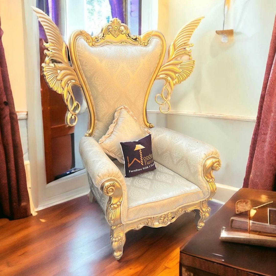 Luxurious High Back Throne Chair With Special Wings Wing Etsy