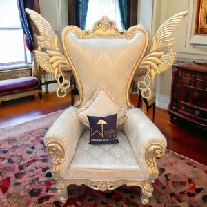 Luxurious High Back Throne Chair with Special WIngs, Wing chair, crown chair, king chair, antique royal chair, throne chair adult