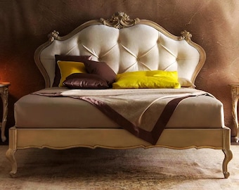 French King Louis XVI Bed: White Tufted Rococo Style