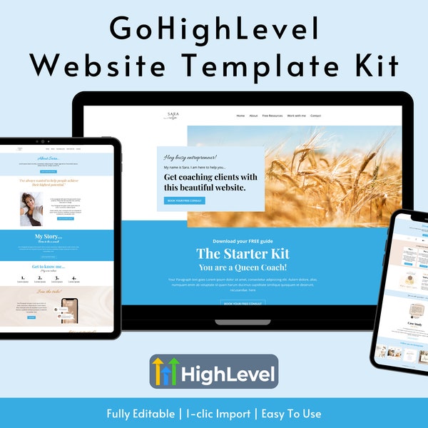 GoHighLevel Website Template - Light Blue - For Coaches, Business Owners, Consultants - Go High Level