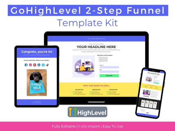 GoHighLevel 2-Step Lead Generation Funnel Template - Happy Colors - Landing Page & Thank You Page - Go High Level