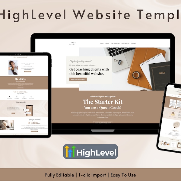 GoHighLevel Website Template - Neutral Beige - For Coaches, Business Owners, Consultants - Go High Level