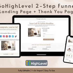 GoHighLevel 2-Step Funnel Template - Feminine Beige Colors - Landing Page & Thank You Page - Go High Level