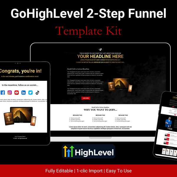 GoHighLevel 2-Step Lead Generation Funnel Template - Empire - Landing Page & Thank You Page - Go High Level Funnel Template Kit