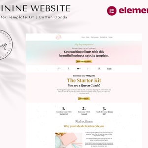 Elementor Pro Template Kit Website - Feminine Coaching Website - Cotton Candy - WordPress Website