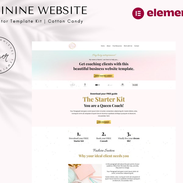 Site Web Elementor Pro Template Kit - Site Web de coaching féminin - Barbe à papa - Site Web WordPress