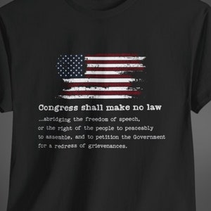 Shirt eerste amendement, protestshirt, verbod op vrije meningsuiting, gevolgen, stem ze weg, anti-oligarchie, T-shirt 1e amendement, grondwettelijke rechten