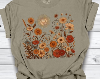 Bloemen antifascisme comfort kleuren shirt, boho bloemen T-shirt