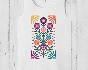 FDT Folk Art Floral Tank Top, Boho Anti-Trump Statement Shirt
