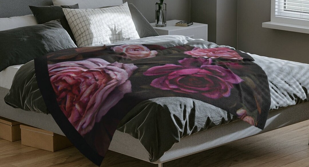 Antique Rose Throw Blanket, Housewarming Gift, Flower Lover, Minky