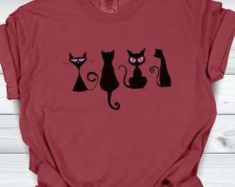 Retro Black Cat Comfort Colors Shirt, Witchy Tshirt