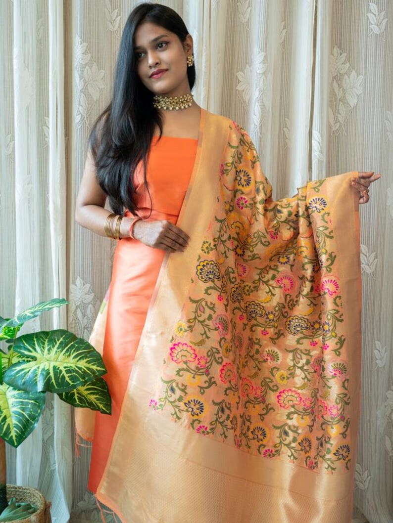 Uns Handwoven Banarasi Kimkhab Brocade Dupatta