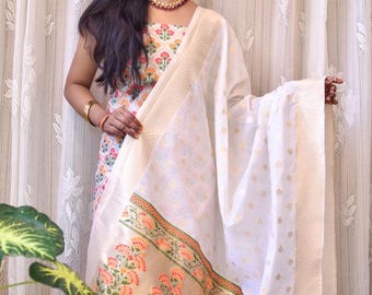 Banarasi Semi Silk Zari Weaving Salwar Kameez  With Meenakari Dupatta