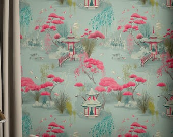 Chinoiserie Wallpaper – Vintage Asian Garden Wall Mural, Elegant Oriental Home Decor