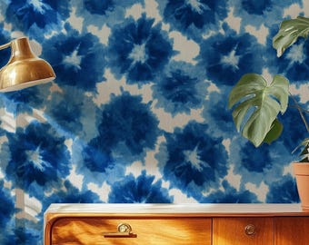 Indigo Blue Tie Dye Wallpaper, Boho Abstract Wall Decor, Removable Peel And Stick