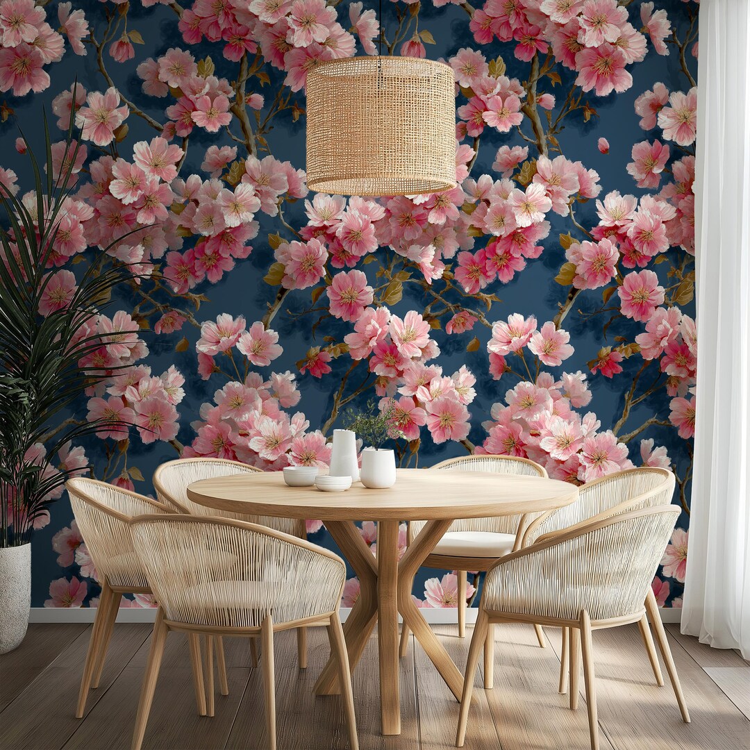 Cherry Blossom Wallpaper – Pink Floral Wall Mural - Etsy