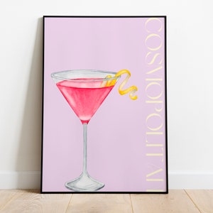 Cosmopolitan Cocktail Print | Pink Minimalist Retro Print | Digital Download