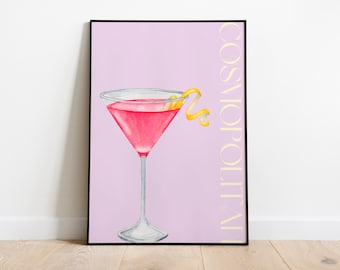 Cosmopolitan Cocktail Print | Pink Minimalist Retro Print | Digital Download