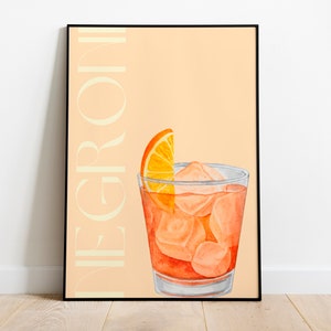 Negroni Cocktail Print | Orange Minimalist Retro Print | Digital Download
