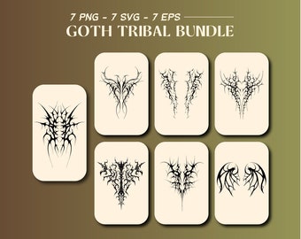 Tribal Gothic Skeleton Bundle für Kleidungsetikett - 7 SVG PNG EPS Dateien zum Schneiden oder Sublimationsmaschine - Streetwear