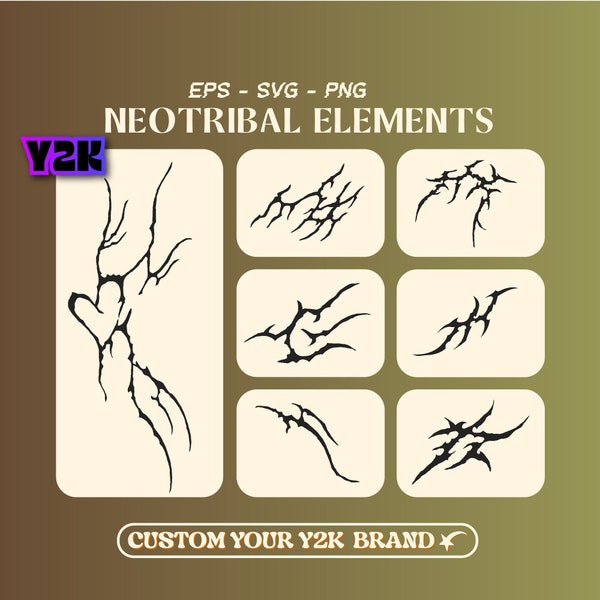 7 in 1 Y2K Neotribal Svg - Cyber Sigilism Png - Tribal Brand Clothing EPS - Merchandising ElementS - Free For Commercial Use - Svg Clipart