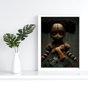 African American Voodoo Doll Art Print | Dark Aesthetic Hoodoo Poppet Photography | Gothic Wall Decor |Macabre | Occult | Hoodoo  Witchcraft