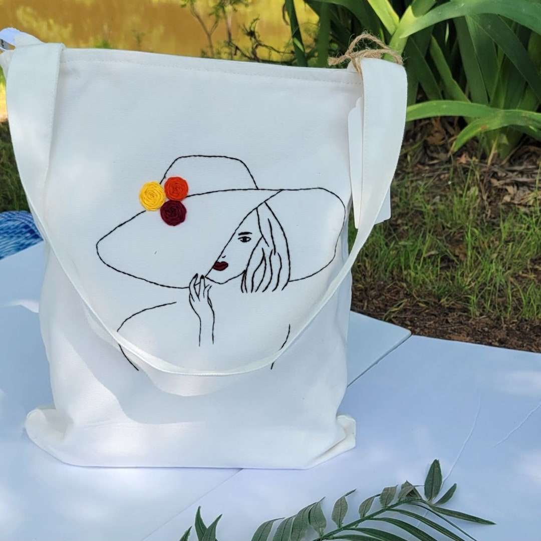 Hand Embroidered Canvas Tote Bag/ Embroidery Tote Bag/ Etsy