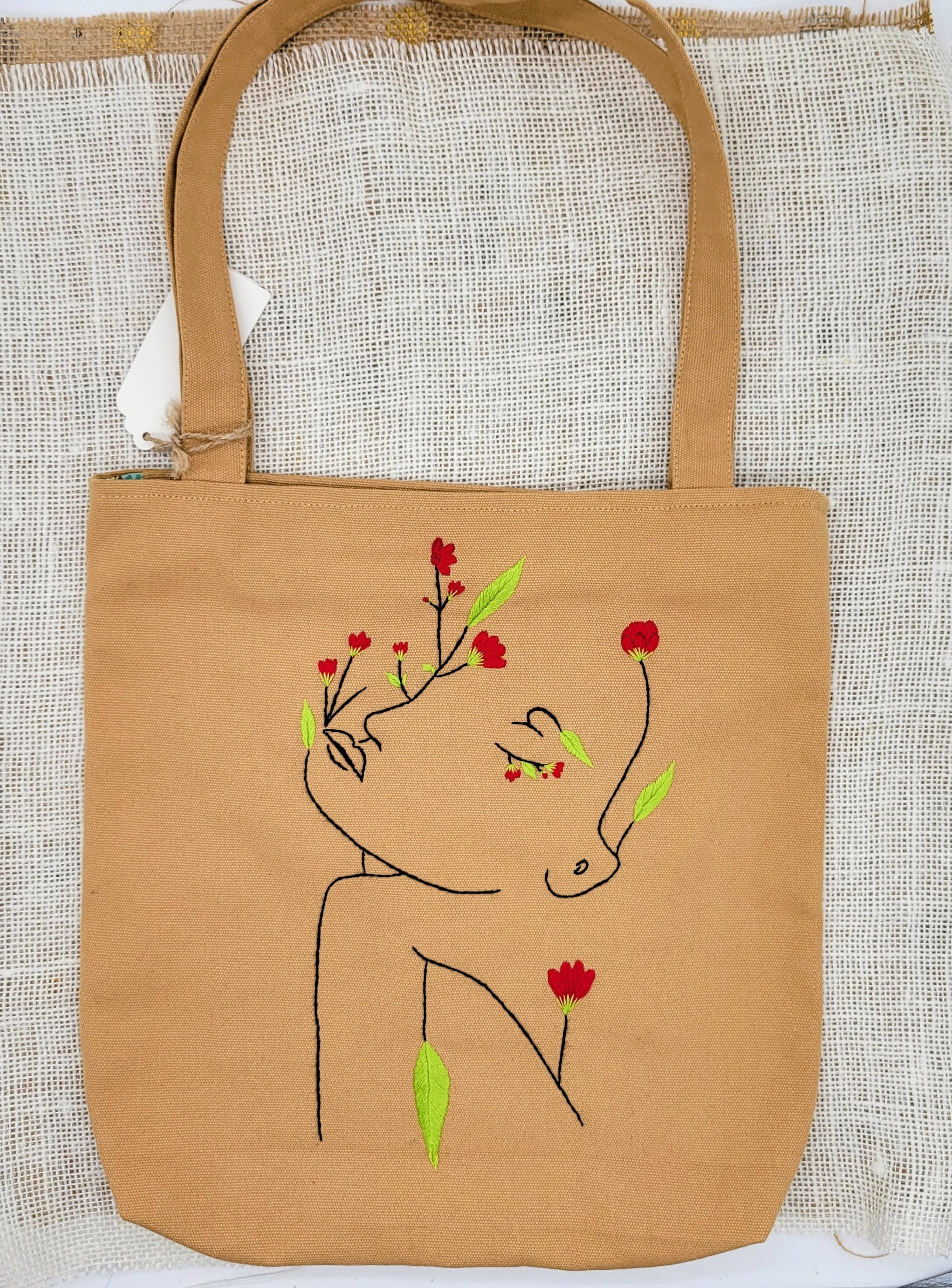Hand Embroidered Canvas Tote Bag/ Girl's Face Embroidery Etsy