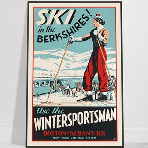 SKI THE BERKSHIRES, 1936 Vintage Travel Poster, Skiing Art Wall Decor, Print Tourism Ads, Ski Lodge Decor, Framing Available, Ships Free