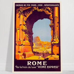 Vintage Franse reisposter 1927, bezoek oude Romeinse ruïnes per spoor aan boord van de Rome Express, uniek cadeau-idee voor wanddecoratie, gratis verzending