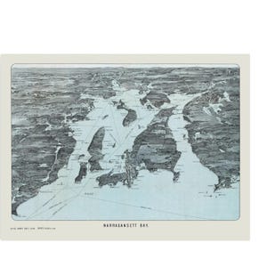 NARRAGANSETT BAY Coastal Steamer Line Routes Map Réplique 1907 - Providence à Newport à New York - Décor nautique - Livraison gratuite