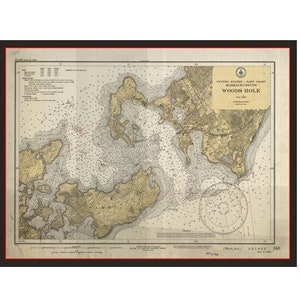 VINTAGE WOODS HOLE Seekarten-Replik 1930er Jahre -Elizabeth-Inseln am Vineyard Sound and Buzzards Bay - Versandkostenfrei!